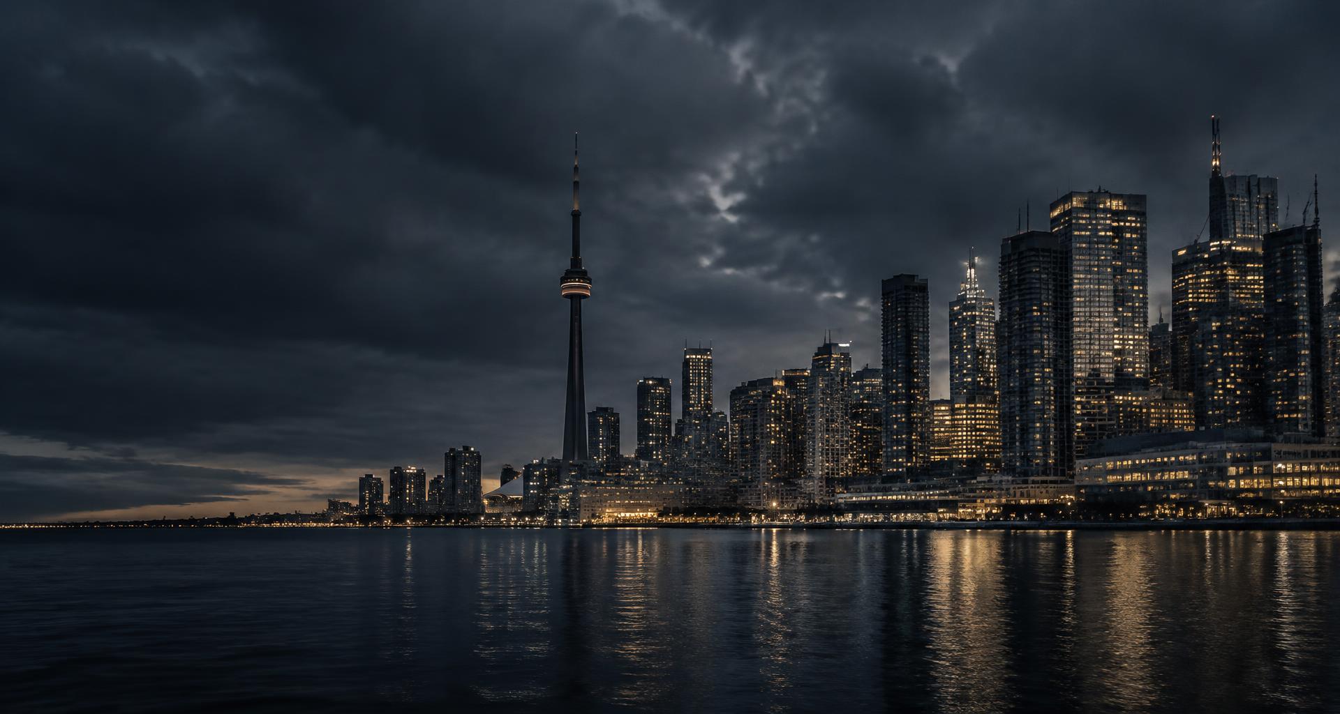 Toronto’s financial district across the water at night